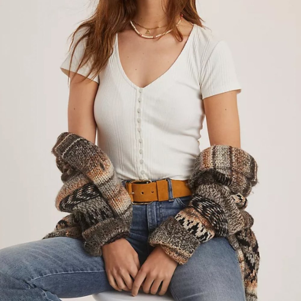 Anthropologie Mika Ribbed Knit Scoop Neck Top in White